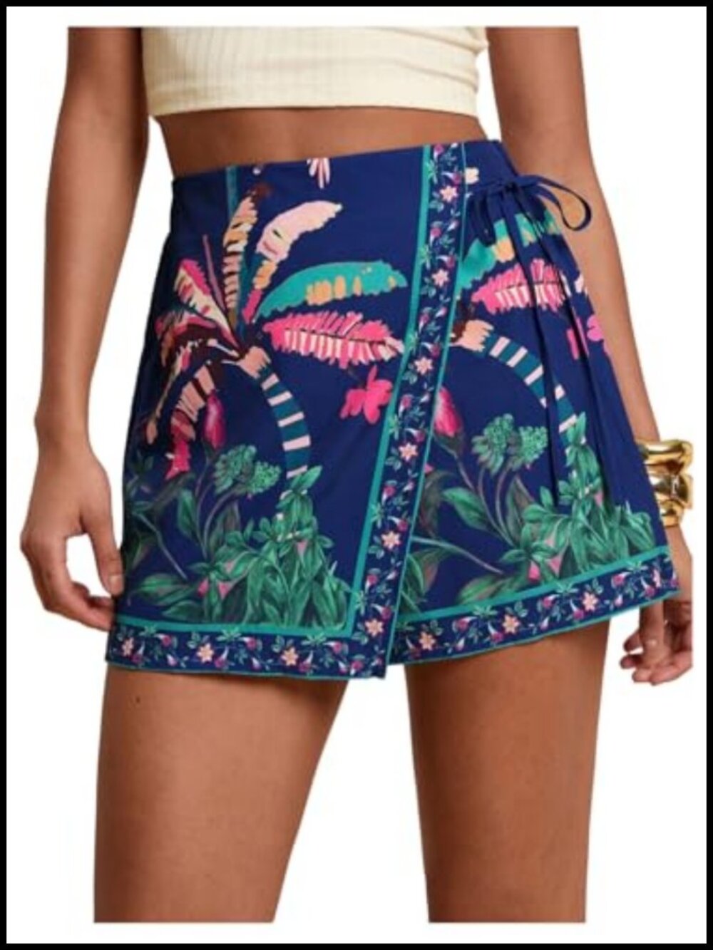 Women's Boho Floral Wrap Skort Shorts Drawstring Mini Skirts